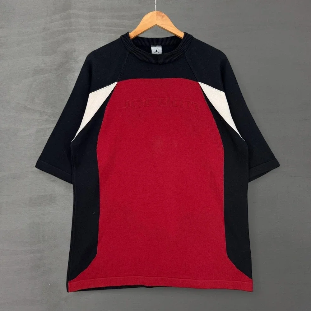 Y2K Jordan Brand Knit Sweater Black Red Colorblock Short Sleeve XL